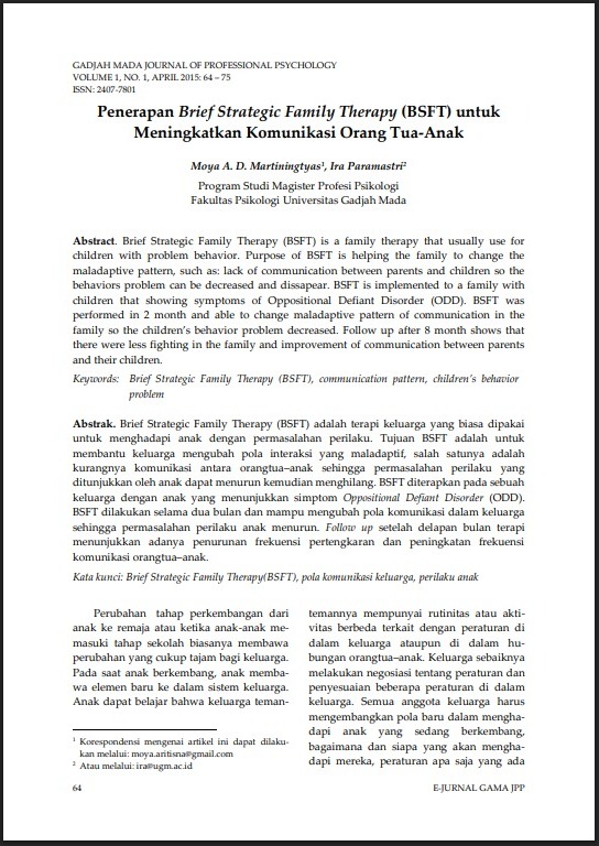 Penerapan Brief Strategic Family Therapy (BSFT) untuk Meningkatkan Komunikasi Orang Tua-Anak